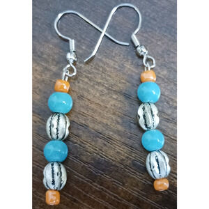 Handcrafted Blue‎ Orange Beaded Dangle Earrings Fashion Jewelry